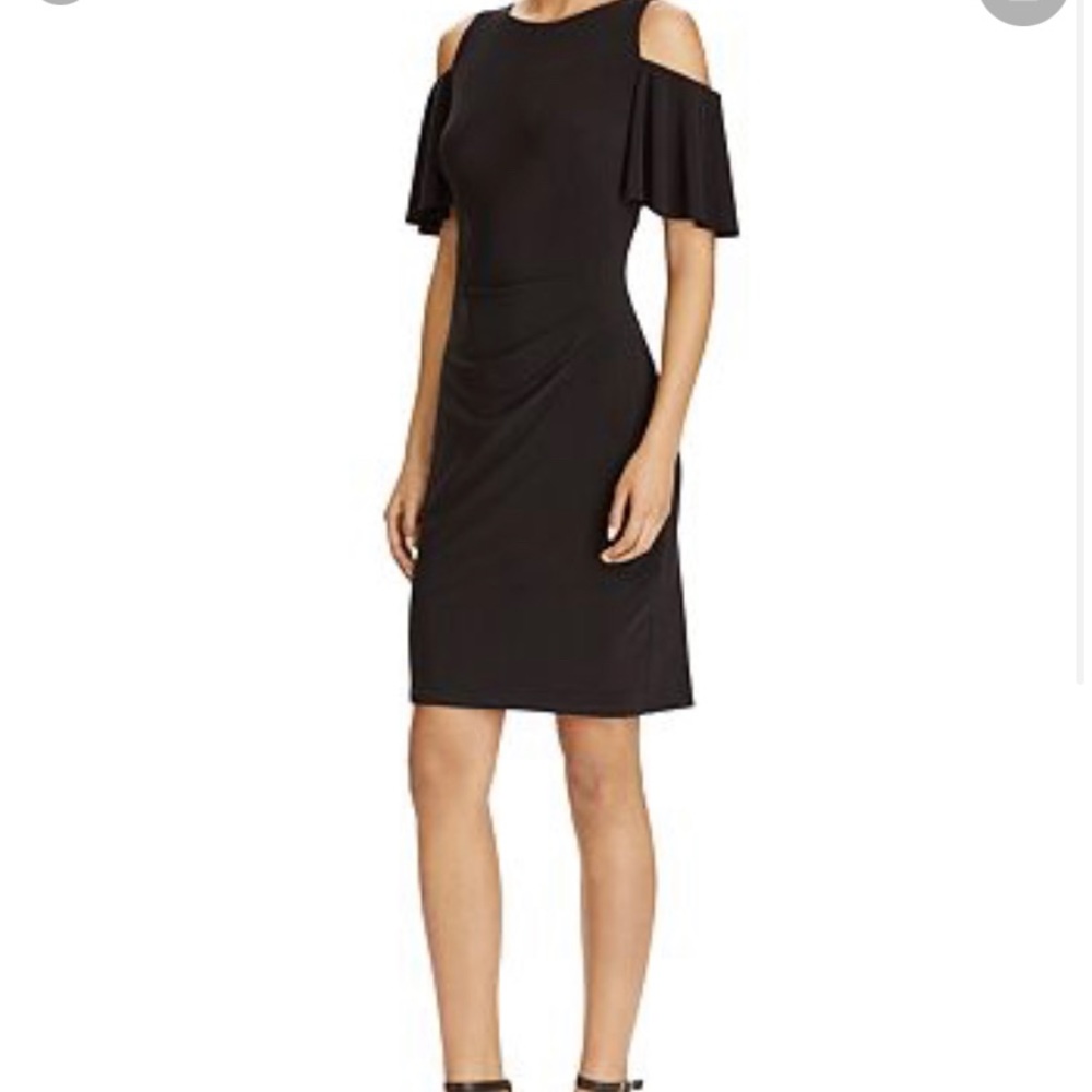 Ralph Lauren cold shoulder flutter sleeve dress in black. Size 22 plus size